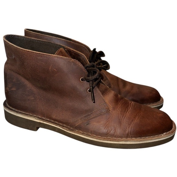 Clarks Bushacre 2 Desert Chukka Boots Men 10.5M Brown Beeswax Leather 2 Eyelet - Picture 1 of 8